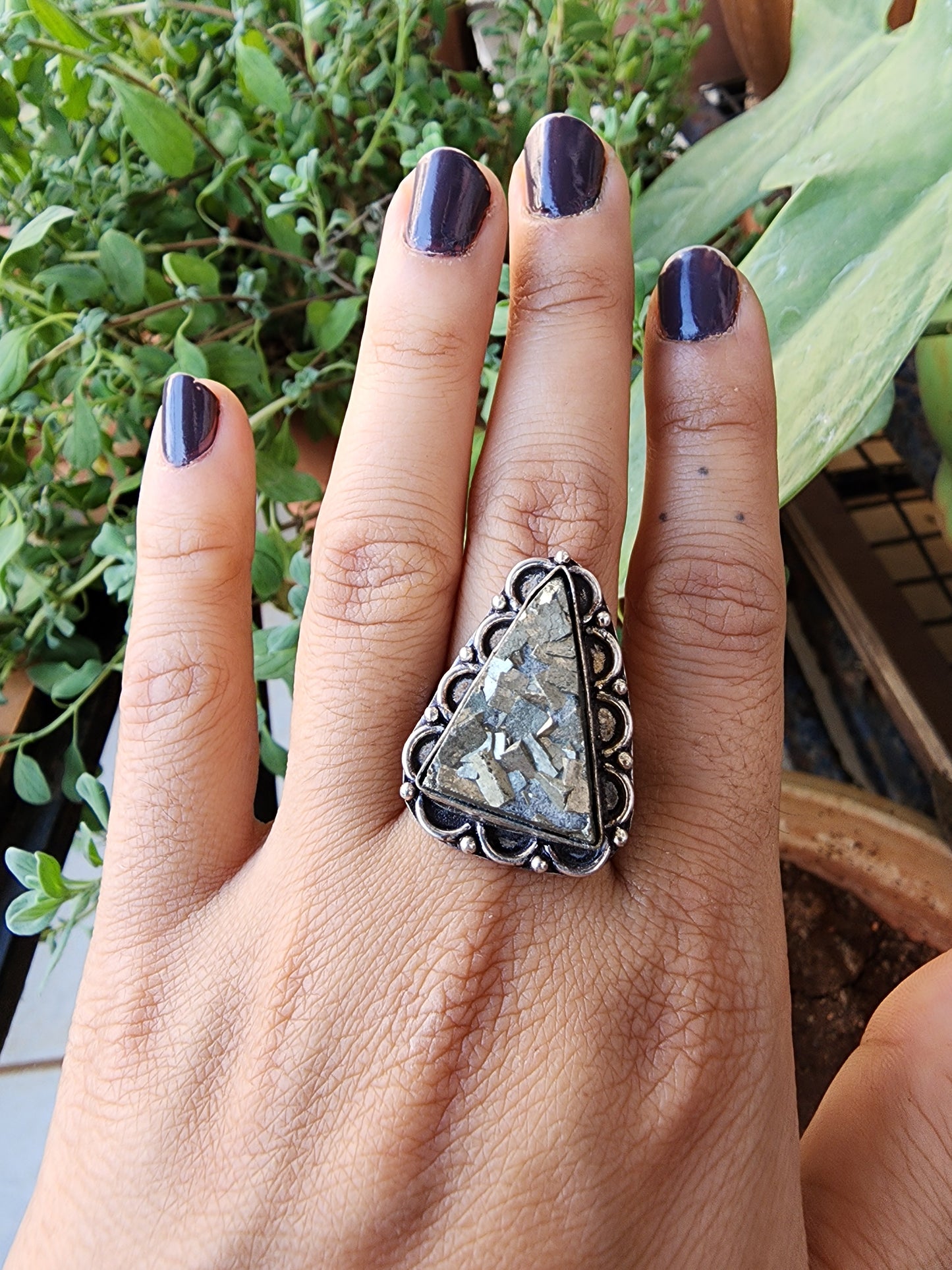 Pyrite Triangular Adjustable Ring