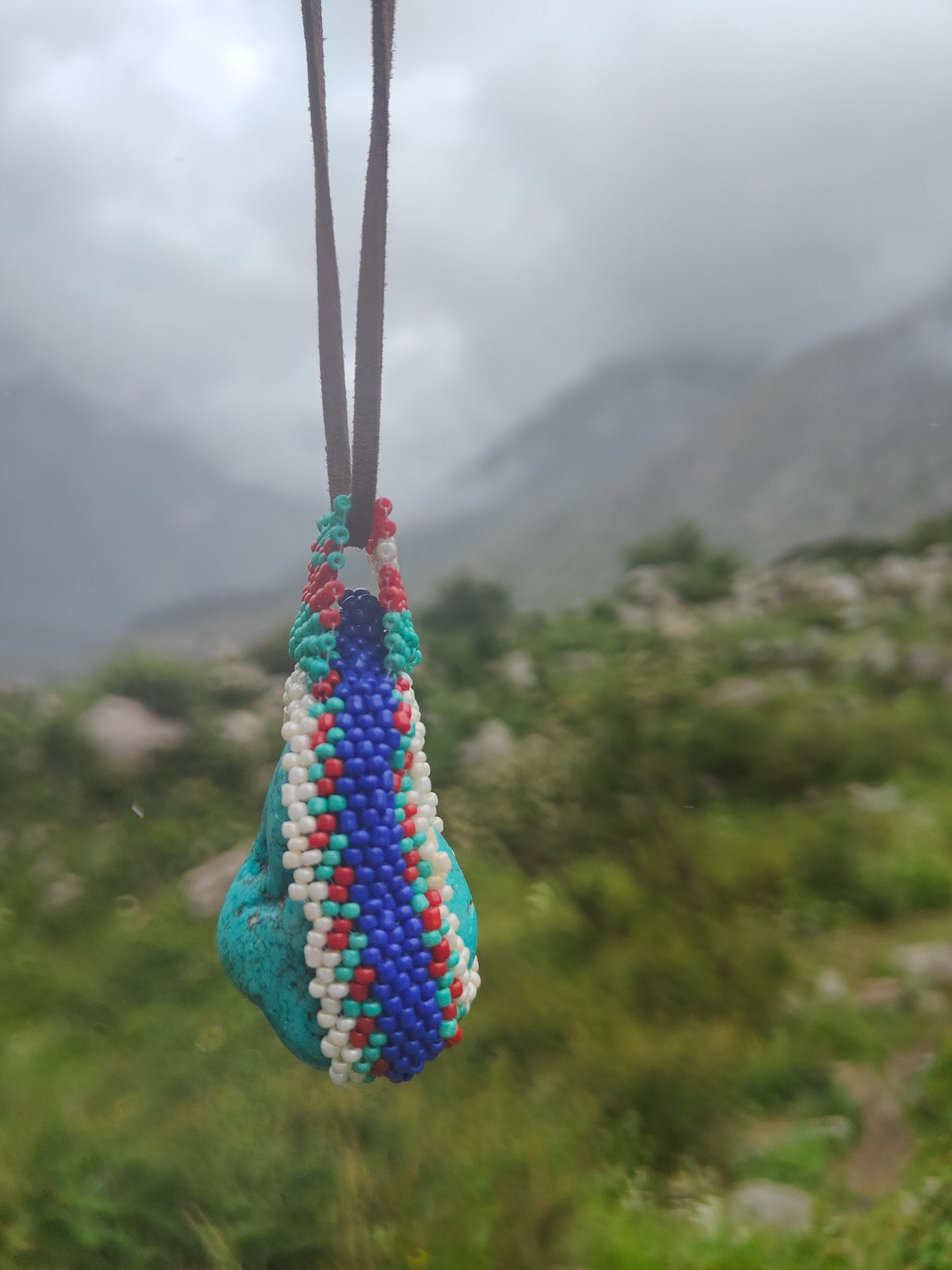 Turquoise Pendant with Glass beaded bezel